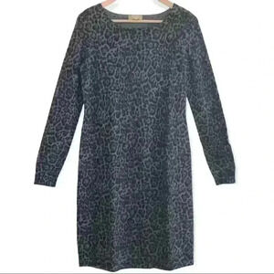 Charter Club 100% Cashmere Wool, Leopard Print Dress, Grey/Black, Small